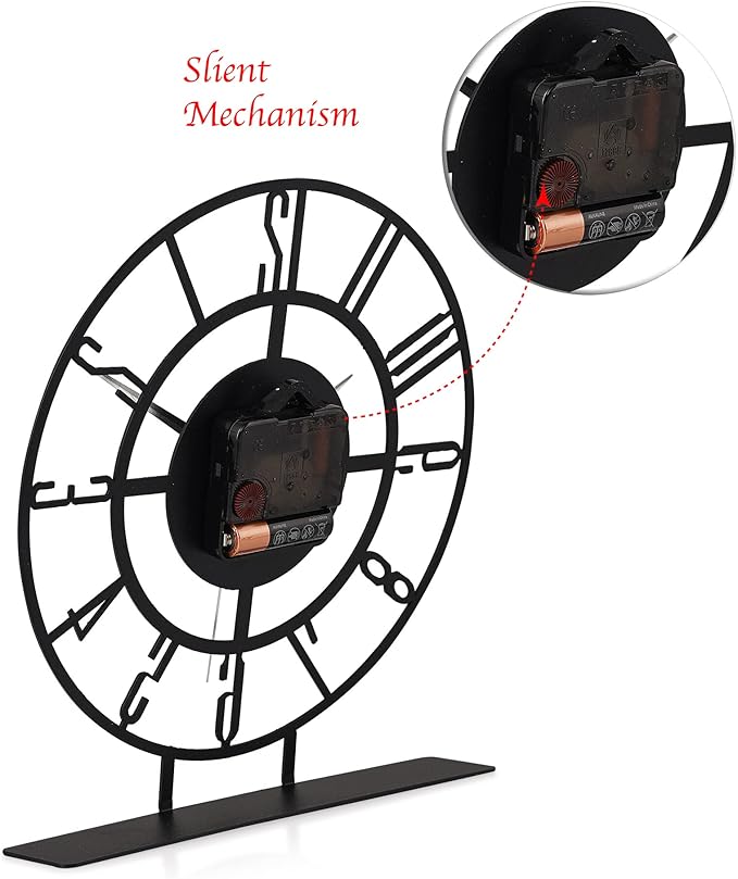 Metal Table Clock | 8.9 x 9.5 inch Size Round Silent Running Metal Black Clocks | Living Room and Bedside Suitable Table Decorations for Home and Office