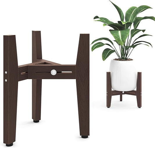 LUE BONA 2 Pack HDPS Plant Stand, Adjustable Plant Stand Indoor for 8-12 Inches Pots, Mid Century Modern Plant Holder for Indoor, Outdoor, Coffee Brown