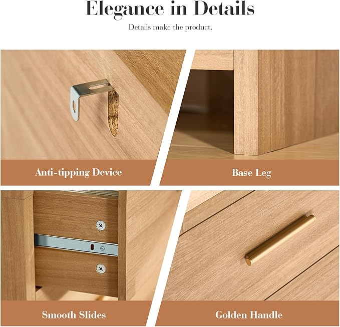 Curved Dresser for Bedroom, Modern Chest of Drawers, Vanity Desk TV Stand for Living Room, Closet Storage Drawers Farmhouse Coffee Table Bedside Table End Table (Oak, 6 Drawers)