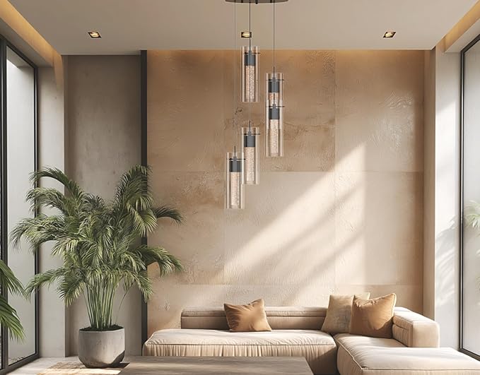 Alice 5-Light Chandelier Pendant Ceiling Light, Integrated Led and Bubble Glass, for Kitchen Island, Hallway, Entryway, Passway, Dining Room, Bedroom, Balcony Living Room (Black)