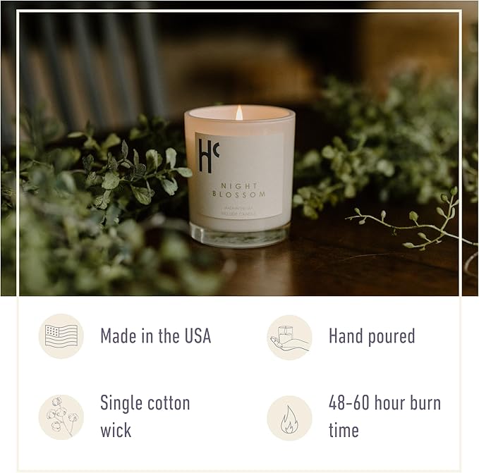 Night Blossom Single Wick Soy Candles, Luxury Scented Candles for Home - Up to 60 Hour Burn Time, Cruelty-Free Soy Wax Blend - Jasmine Fragrance, Notes of Apple & Musk (9 oz)