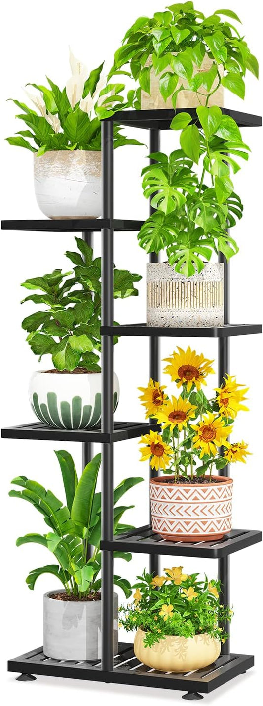LASZOLA 5 Tier Plant Stand Indoors Outdoors for Large Heavy Duty Planter, Black Metal Tall Flower Holder Rack with Multiple Shelf for Modern Patio Corner, Vertical Organizer, Weather Resistant Bracket