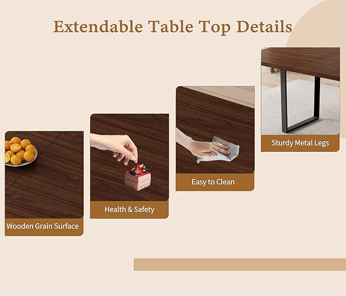 ZckyCine 63"-79" Modern Dining Table Set for 6-8 People Kitchen Dining Room Table Set Extendable Wood Dining Table and 6 Upholstered Chairs, Home Kitchen Furniture