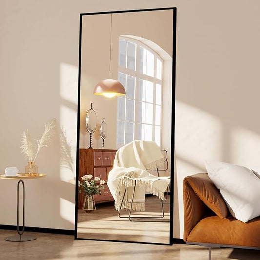 71"x32"Full Length Mirror with Stand,Black Large Mirror,Shatterproof Tempered Glass&Aluminum Alloy Frame,Freestanding Full Body Mirrorr for Bedroom,Living Room, Dressing Room