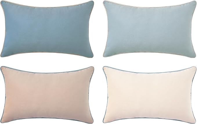 MONDAY MOOSE Decorative Throw Pillow Covers Cushion Cases, Set of 4 Soft Velvet Modern Double-Sided Designs, Mix and Match for Home Decor, Pillow Inserts Not Included (12x20 inch, Beige/Light Blue)