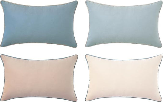 MONDAY MOOSE Decorative Throw Pillow Covers Cushion Cases, Set of 4 Soft Velvet Modern Double-Sided Designs, Mix and Match for Home Decor, Pillow Inserts Not Included (12x20 inch, Beige/Light Blue)