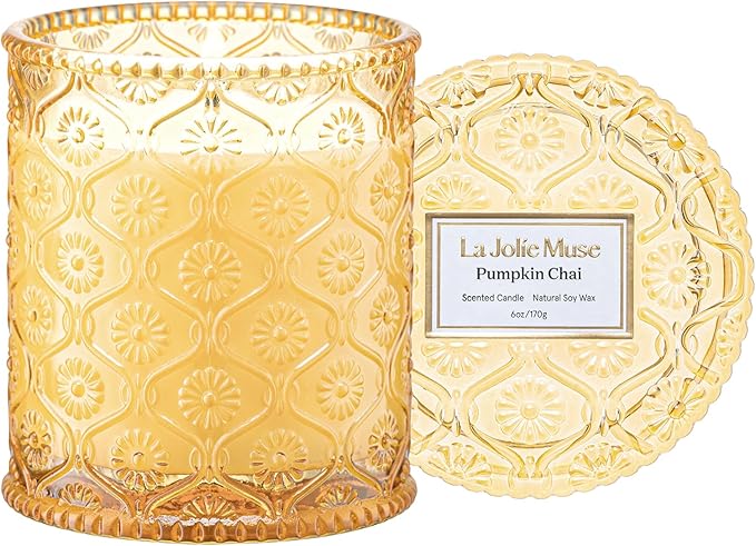 LA Jolie Muse Fall Candles, Pumpkin Chai Scented Candle, Natural Soy Candle, Autumn Candle Gift, Luxury Candles Gifts for Women & Men, House Warming Gift