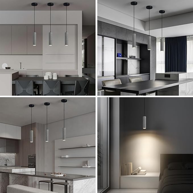 Modern Black LED Concrete Pendant Light Kitchen Islandceiling Light Fixture Pendant Lighting for Dining Room Coffee Club Resturant Bar Living Room(2-Pack)