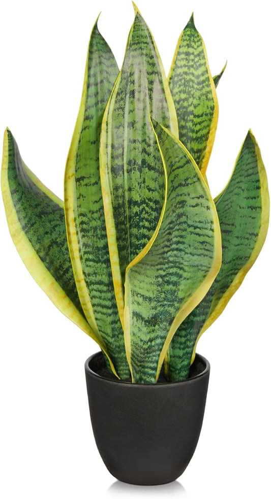 Briful Fake Plant 16 Inch Fake Snake Plant Artificial Plants Indoor Sansevieria Faux Plants with Black Pot Artificial Snake Plant for Living Room Bathroom Office Table Centerpieces Shelf Home Decor
