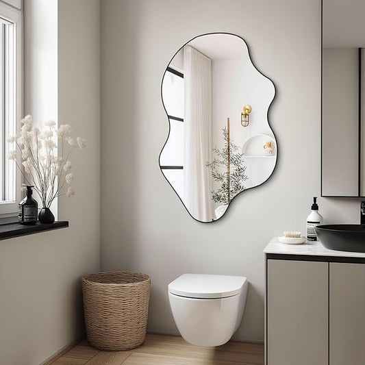 Irregular Mirror, Asymmetrical Wall Mirrors, 31.5"x23.6" Waved Shaped Mirror, Modern Frameless Decorative Mirrors for Living Room Bathroom Bedroom Hallway Entryway Fireplace