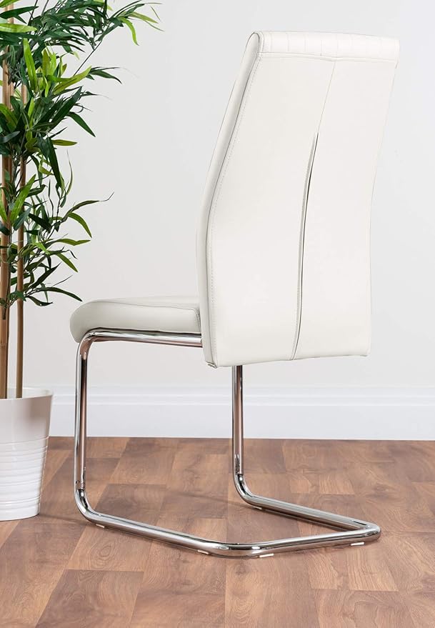 Atlanta White High Gloss and Chrome Metal Rectangle Dining Table and 4 White Lorenzo Dining Chairs Set