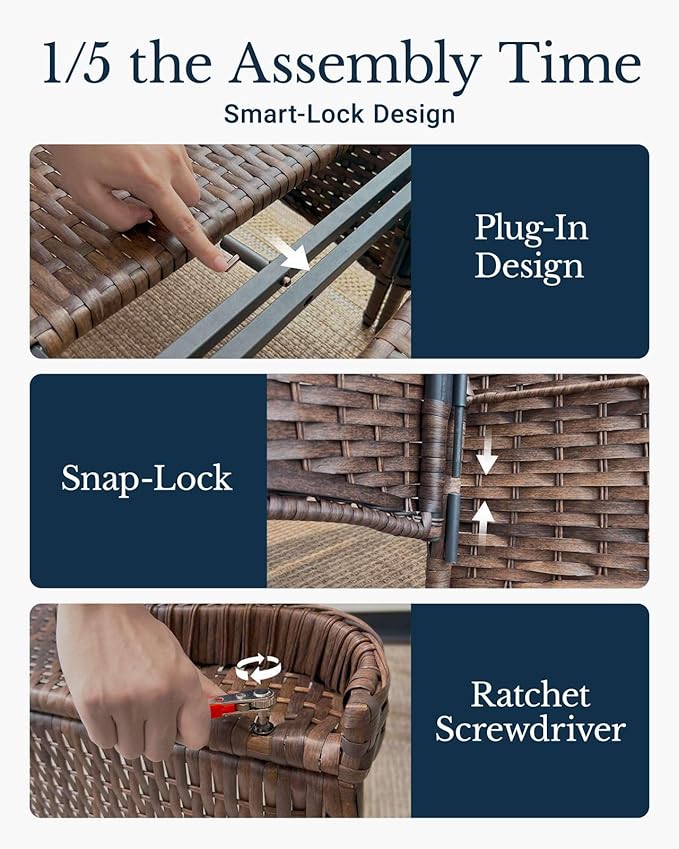 HILLGA Luxury Patio Furniture Set with 6-Inch Thick Cushions, High Back Outdoor Swivel Rocker Chairs and Patio Couch, 13-Piece All Weather Conversation Set for Porch Deck Pool Yard, Blue (V3)