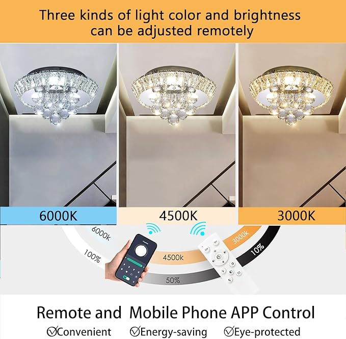 Modern Glam Crystal Chandelier Bedroom Ceiling Lights Chandelier with Dimmable Bulbs Ceiling Lighting Fixture 12 Inches Silver Light