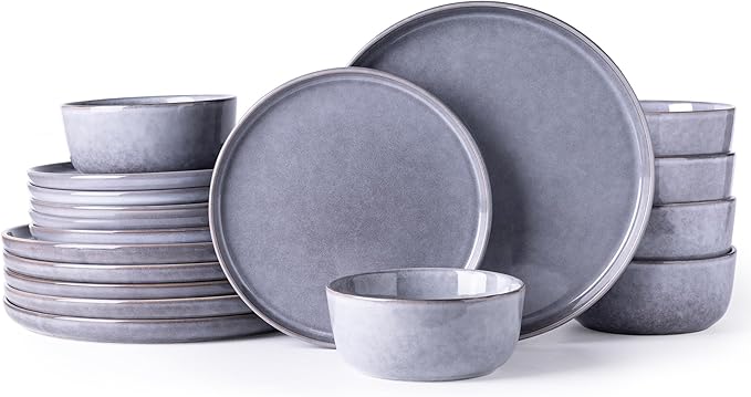 AmorArc Stoneware Dinnerware Sets,Round Reactive Ceramic Plates and Bowls Sets,Highly Scrath Resistant | Dishwasher & Microwave Safe Dishes,Service for 6 (18pc)