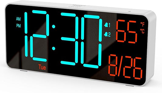 KOSUMOSU Small Digital Clock for Bedroom, 6.7in Desk Clock, Auto Dimming, Room Temperature, Day of The Week, Date, Seconds, Alarm Clocks for Bedrooms, Clocks for Living Room