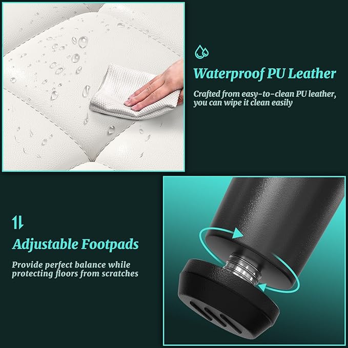 Leather Dining Chairs Set of 2, Upholstered Dining Room Kitchen Chairs with Thick Cushion, High Backrest, Metal Legs, Mid Century Modern Side Chair for Home Living Room Cafe Restaurant, White