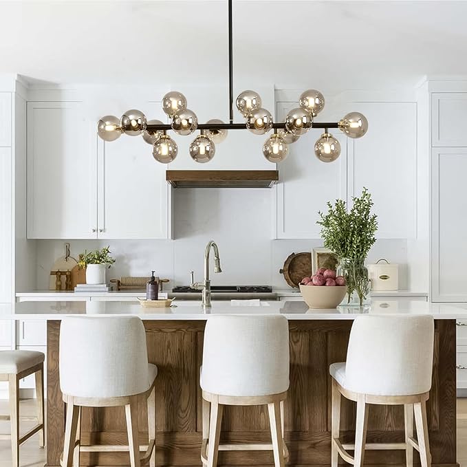 Mid Century Modern Chandelier, 39in 16-Lights Bubble Chandelier Glass Globe Pendant Light Linear Sputnik Chandeliers Light Fixtures for Dining Room, Kitchen Island