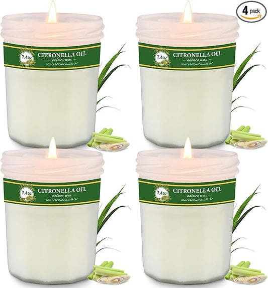 Citronella Candles Outdoor, 4 Pack 29.6oz Natural Soy Wax Citronella Candle up to 200 Hours Burning, Fresh Citronella Oil Candles Sets Summer Gifts for Garden, Patio, Yard, Balcony BBQ, Camping