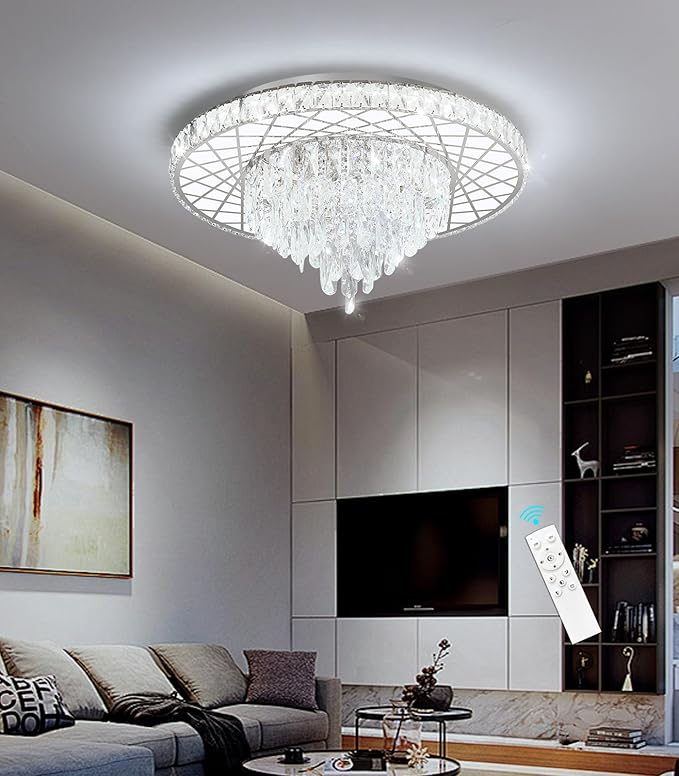 LED Chandelier for Dining Room Modern Crystal Ceiling Chandeliers Light for Bedroom Living Room Lights with 40W LEDs Dimmable Bulbs Silver Lighting Fixtures