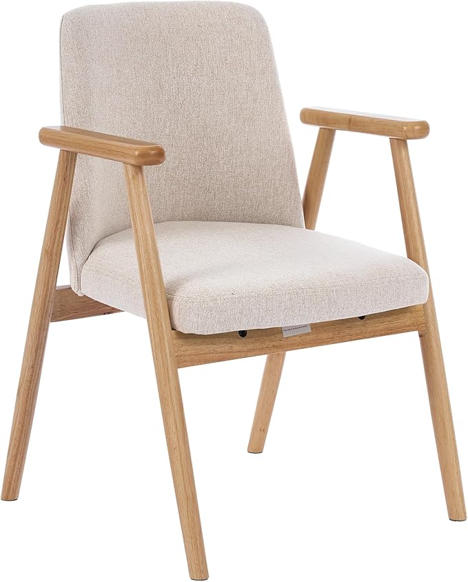 Mid Century Modern Living Room Accent Chair Comfy Reading Armchair with Solid Wood Legs, Soft Seat, Line Fabric for Bedroom, Office, Vanity