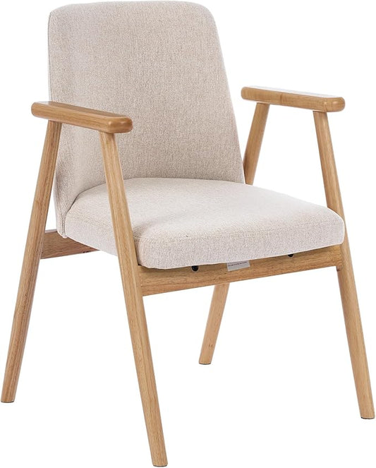 Mid Century Modern Living Room Accent Chair Comfy Reading Armchair with Solid Wood Legs, Soft Seat, Line Fabric for Bedroom, Office, Vanity