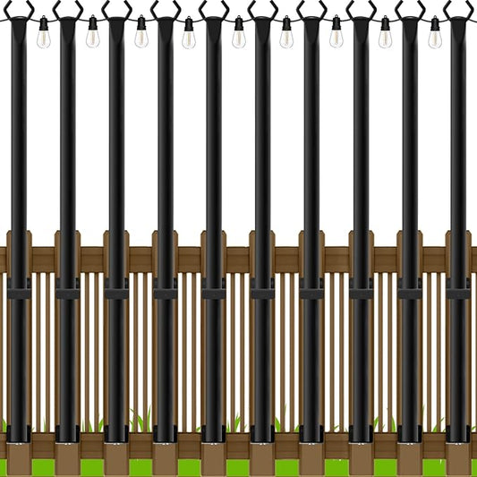 5Ft String Light Poles 10 Pack,Light Poles for Outside Lights,Outdoor with Fence Brackets Hanging Lights,Metal Stand Deck Patio Backyard