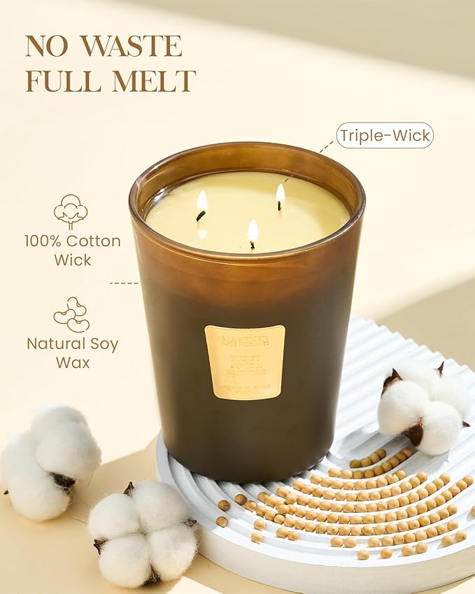 M&SENSE Fudgy Cocoa Brownie Scented Candle 35oz 150H Burn Time Long Lasting, 3-Wick Natural Aromatherapy Candle Highly Scented, Home Fragrance Housewarming Gifts