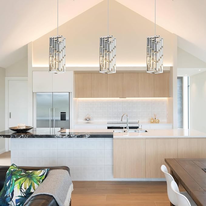 Chrome Pendant Lighting Modern Pendant Light, Mini Crystal Chandeliers,Adjustable Pendant Light Fixture for Kitchen Island Dinning Room Bedroom (2 Pack)