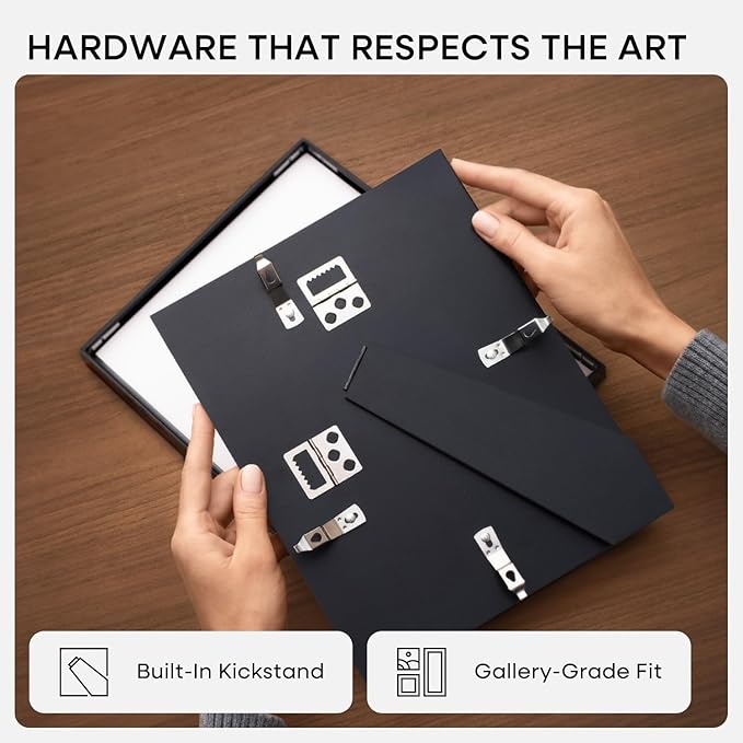 Homeforia A4 Picture Frame Black, High End Metal 8.3 x 11.7 Frames for Wall, A4 Photo Frame with Mat for A5 inch Print, 8.25 by 11.75 Black Poster Frames, 8.3x11.7 Frame with Glass, Wall Kit, Set of 4