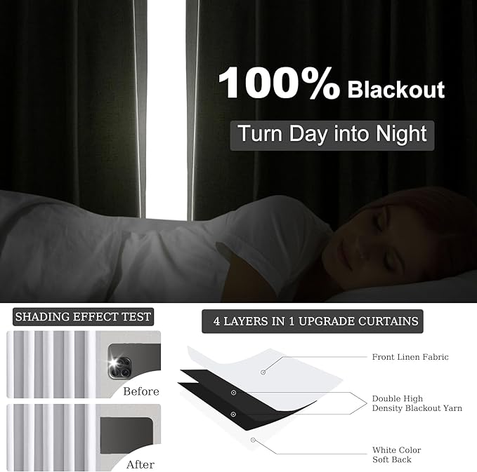 Topfinel White 90 Inches Long Blackout Natural Linen Curtains for Bedroom, Pinch Pleated Sound Blocking Curtains, Decorative Elegant Farmhouse Lined Drapes 2 Panels Set for Living Room Sliding Door