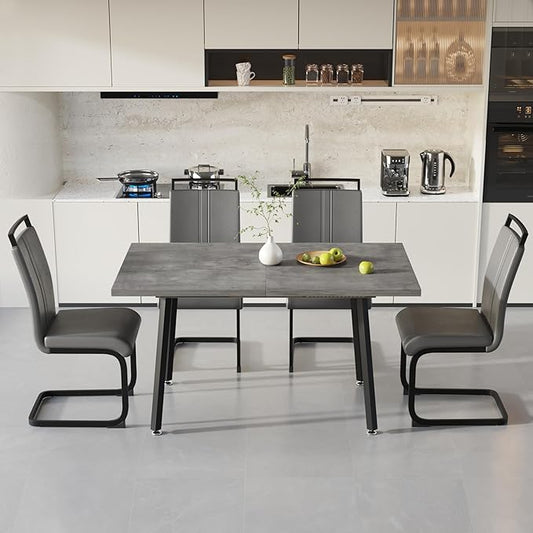 5 Piece Dining Table Set for 4-6,55-71" Extendable Dining Table Set with 4 Upholstered Chairs,Rectangle Kitchen Table Set for Small Space,Dining Room and Office,Grey