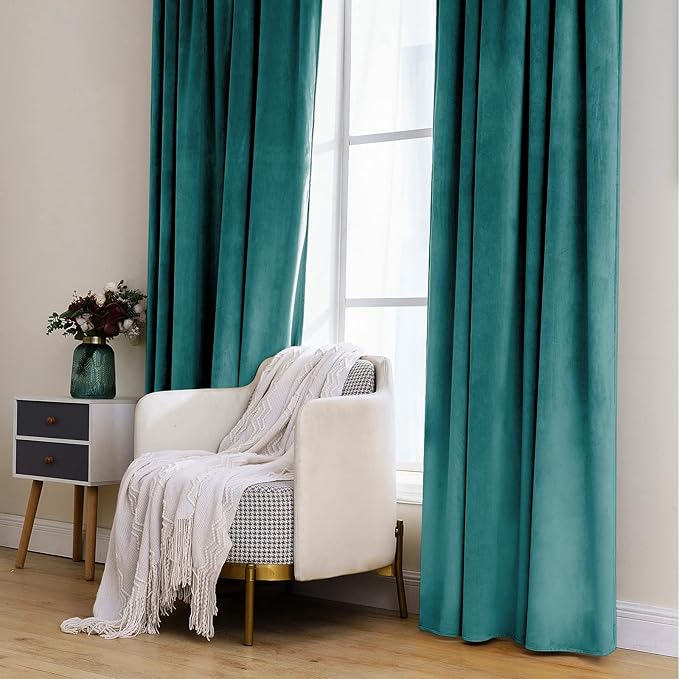 MIULEE Teal Velvet Curtains 108 inches Long 2 Panels - Luxury Blackout Curtains for Bedroom Living Room Thermal Insulated Fall Decor Super Soft Window Drapes Rod Pocket & Back Tab