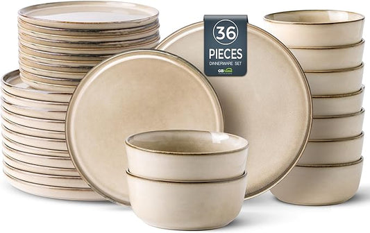 GBHOME Ceramic Dinnerware Sets for 12, 36 Pieces Stoneware Plates and Bowls Sets, Reactive Glaze Dishes -Scratch Resistant, Dishwasher&Microwave Safe