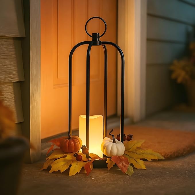 Bdor 2 Pack Fall Lantern Decor with LED Candle – 14 Inch Harvest Pumpkin Maple Leaf Hanging Lantern for Autumn Thanksgiving Table Centerpiece Indoor Outdoor Decoration, Battery Operated