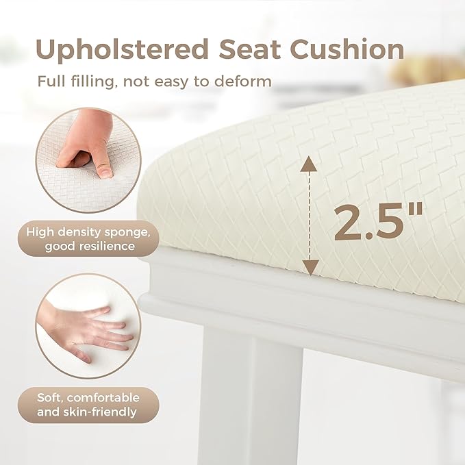 MAISON ARTS White Counter Height 24 inch Bar Stools Set of 3 for Kitchen Counter Solid Wood Legs with Faux Leather Padded Seat Farmhouse Barstools for 34"-38" Counter Island Upholstered Stools