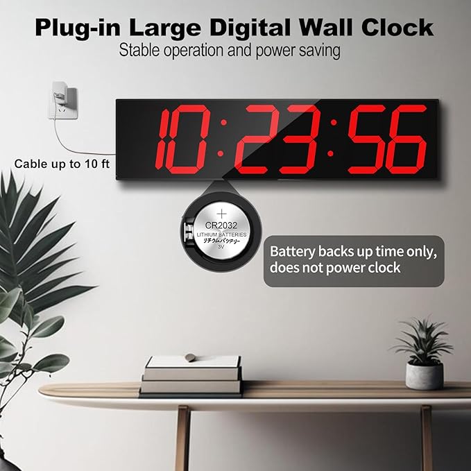 Digital Wall Clock, Oversize Led Digital Clock Large Display with Auto Dimmer, Huge Countdown Timer with Remote Control, 27" Wide Led Display, 6 Digits, Wall Mount, Date and Temperature (Red)