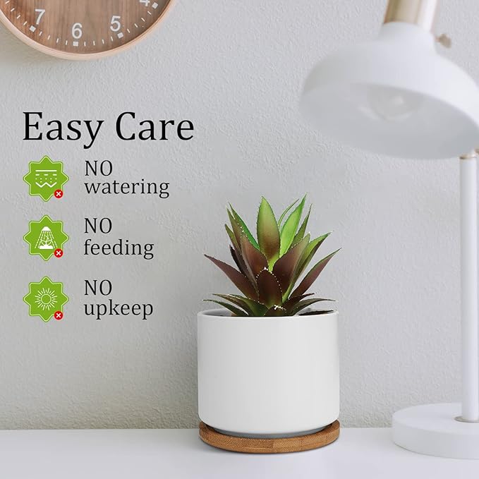 Hopewood Artificial Succulents in Pot, Fake Potted Pineapple Succulents Plants with Ceramic Pot and Wooden Tray, Potted Artificial Plants for Home, Office Desk and Bathroom Decor 6.8inch×4.3inch