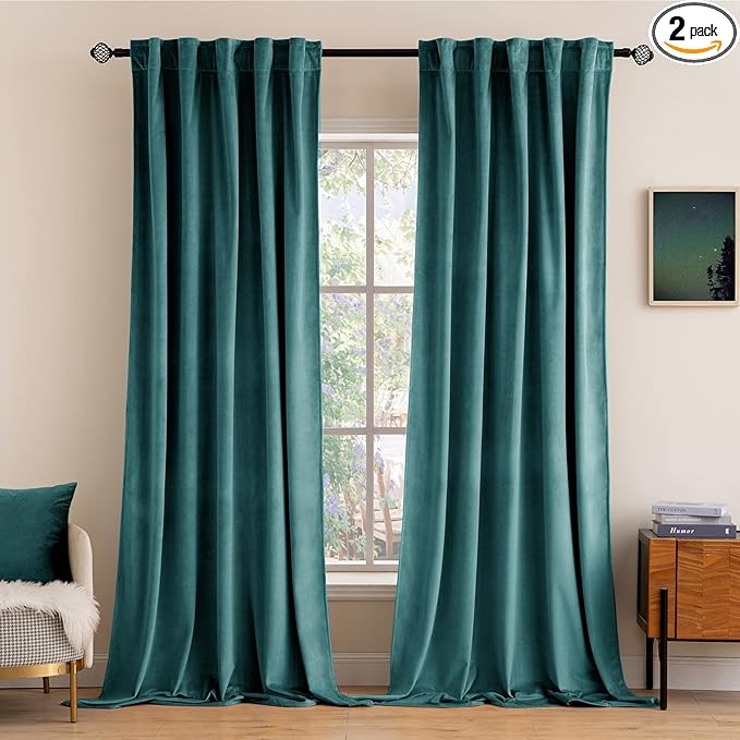 MIULEE Teal Velvet Curtains 84 inches 2 Panels - Luxury Blackout Curtains for Bedroom Living Room Thermal Insulated Super Soft Window Drapes Rod Pocket & Back Tab, W52 x L84 inches