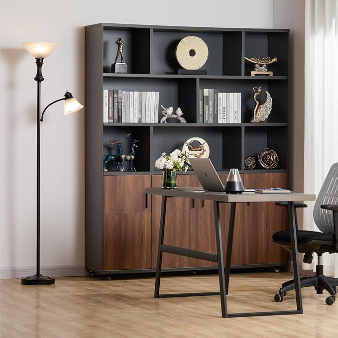 71'' Torchiere Floor Lamp for Bedroom with Glass Shade, Tall Floor Lamps for Living Room with Adjustable Angle Arc Reading Light, Modern Standing Light, Knob Switch, Bulb Included, Black