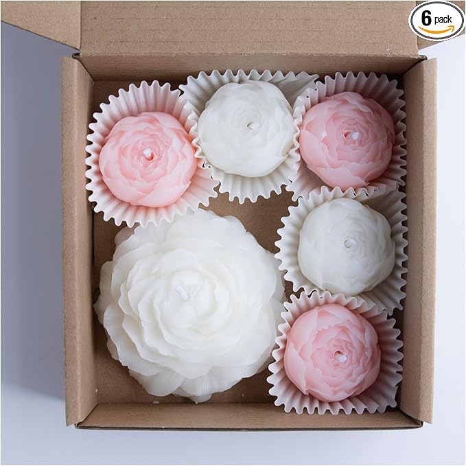 6pc Baby Shower Candle Favors for Guest DIY Floating Candles Party Favors Bulk Scented Tealight Candles Gender Reveal Gifts Return Gifts (Flower-p+w)