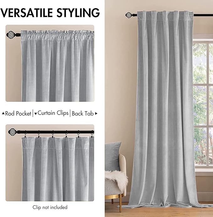 MIULEE Greyish White Velvet Curtains 90 inches 2 Panels - Luxury Blackout Curtains for Bedroom Living Room Thermal Insulated Super Soft Window Drapes Rod Pocket & Back Tab, W 52 x L 90 inch