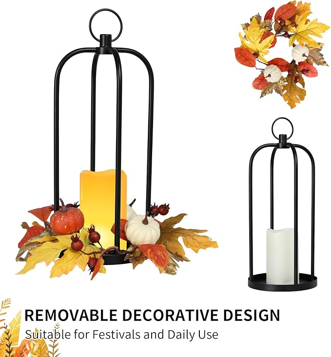 Bdor 2 Pack Fall Lantern Decor with LED Candle – 14 Inch Harvest Pumpkin Maple Leaf Hanging Lantern for Autumn Thanksgiving Table Centerpiece Indoor Outdoor Decoration, Battery Operated