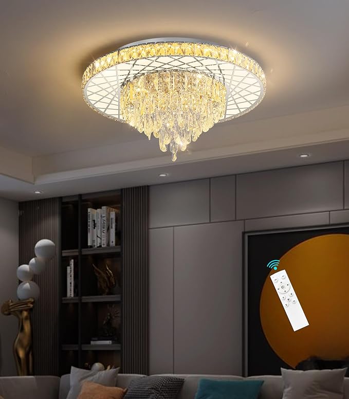LED Chandelier for Dining Room Modern Crystal Ceiling Chandeliers Light for Bedroom Living Room Lights with 40W LEDs Dimmable Bulbs Silver Lighting Fixtures