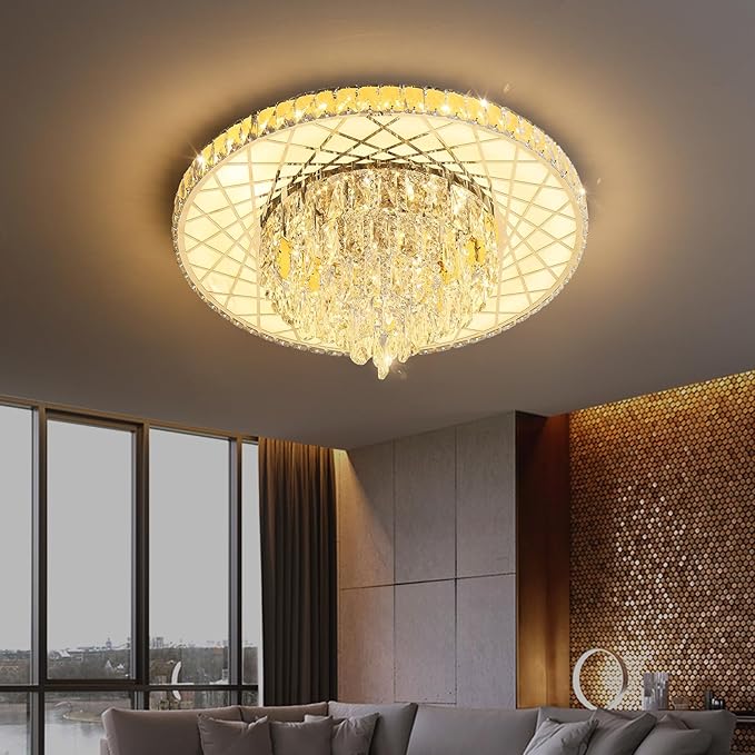 LED Chandelier for Dining Room Modern Crystal Ceiling Chandeliers Light for Bedroom Living Room Lights with 40W LEDs Dimmable Bulbs Gold Lighting Fixtures