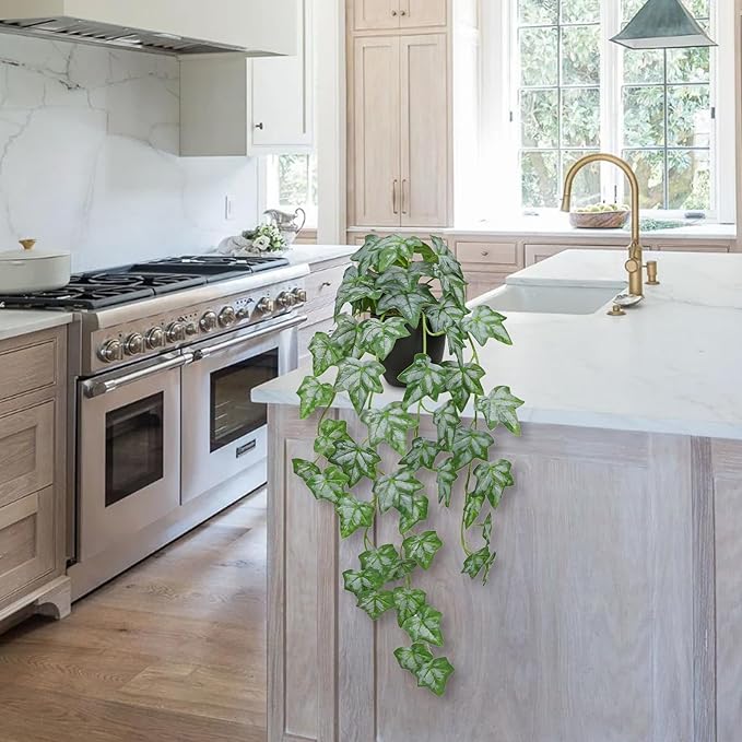 Set of 2 Fake Ivy Plant for Home Decor Indoor Silk Artificial Hanging Plant 25" Fake Ivy Vine Faux Ivy Leaves for House Room Indoor Outdoor Home Shelf Office Desk Plant Decor