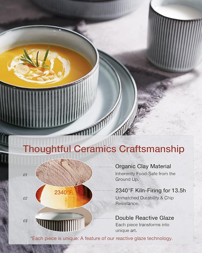 Famiware Star Plates and Bowls Sets, Modern Stoneware Dinnerware Sets for 8, 24-Piece Kitchen Dish Set - Microwave and Dishwasher Safe, Chip and Scratch Resistant, Smoky Blue