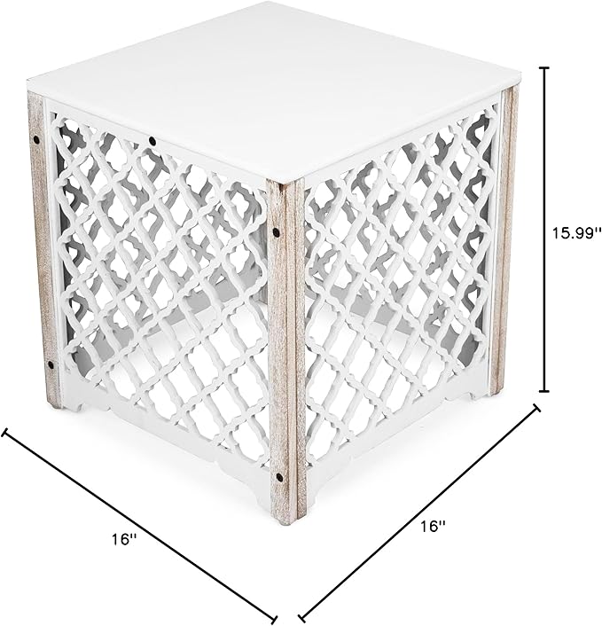 JFY Designs Carved Wooden Square Side Table Decorative Coffee Side Entryway Bedside|Modern Home Decor Table|Accent Table Living Room, Bedroom, Office|Hand Carved Farmhouse Rustic End Table 16-inch