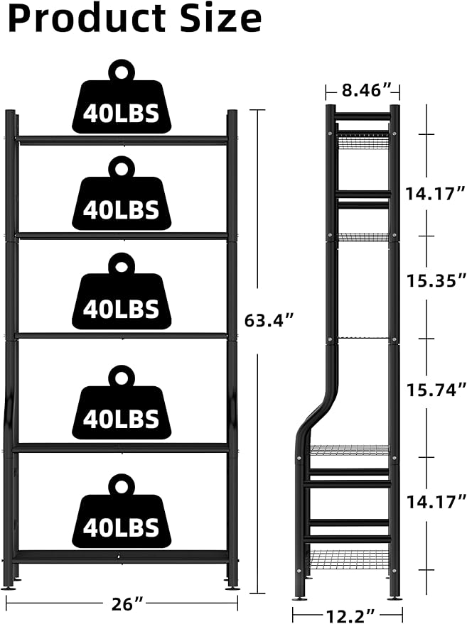 Plant Stand Indoor Outdoor, 5-Tier Metal Tall Plant Stands for Multiple Flower Planter Holder, Large Waterproof Plant Shelf for Living Room Garden Balcony, Black