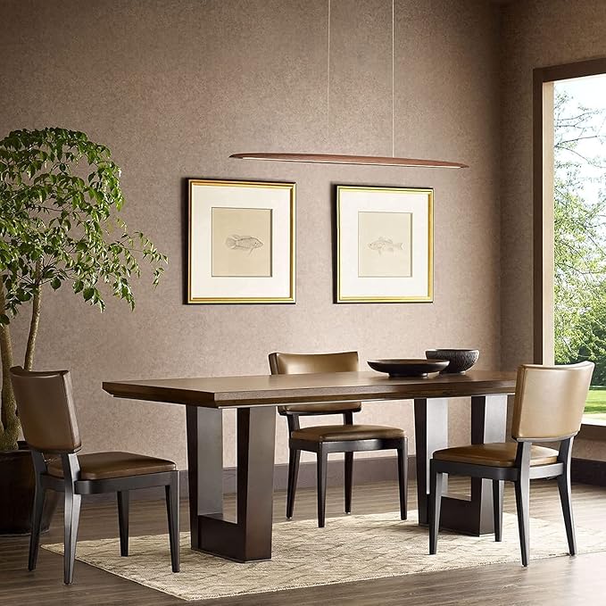 39" Wood Linear Pendant Light LED Dimmable Hanging Light Dinning Room Light Fixture Island Lights 24w for Dining Room Kitchen Island Bar Walnut Color