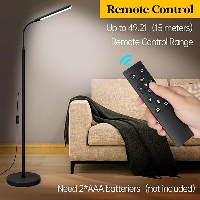 LED Floor Lamp, 18W Super Bright Floor Lamp for Living Room, Adjustable Stepless Colors & Brightness Gooseneck Standing Lamp, Eye Caring Reading Light with Remote